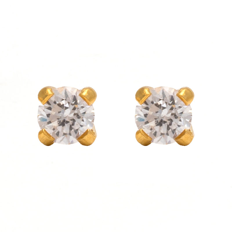 GOLD PLATED 3MM CZ STERILIZED EAR STUDS