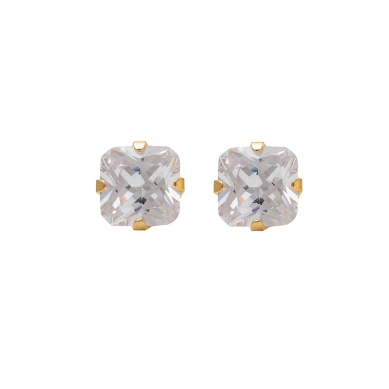 Gold Plated Cz 6x6 Princess Cut Tiffany Sterilized Ear Studs