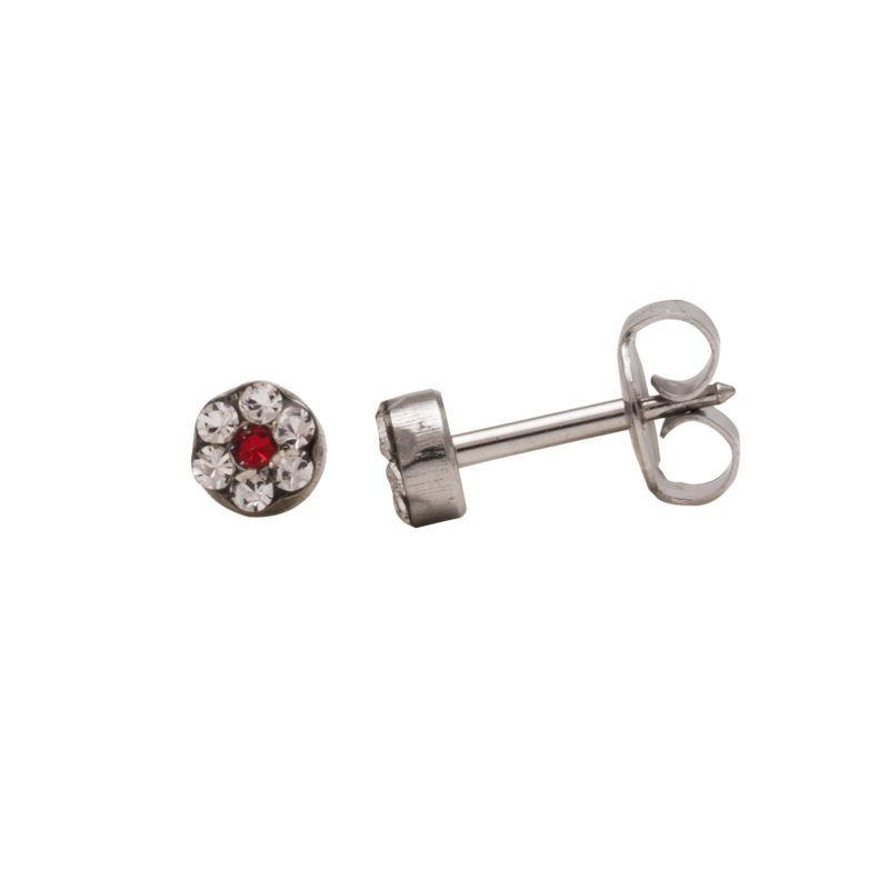 STAINLESS STEEL LARGE DAISY APR CYSTAL JULY RUBY STERILIZED EAR STUDS