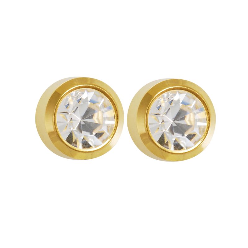 Gold Plated Large Bezel April Crystal Sterilized Ear Studs