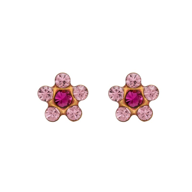 STUDEX - Gold Plated Light Rose Fuchsia Daisies Fashion Earrings